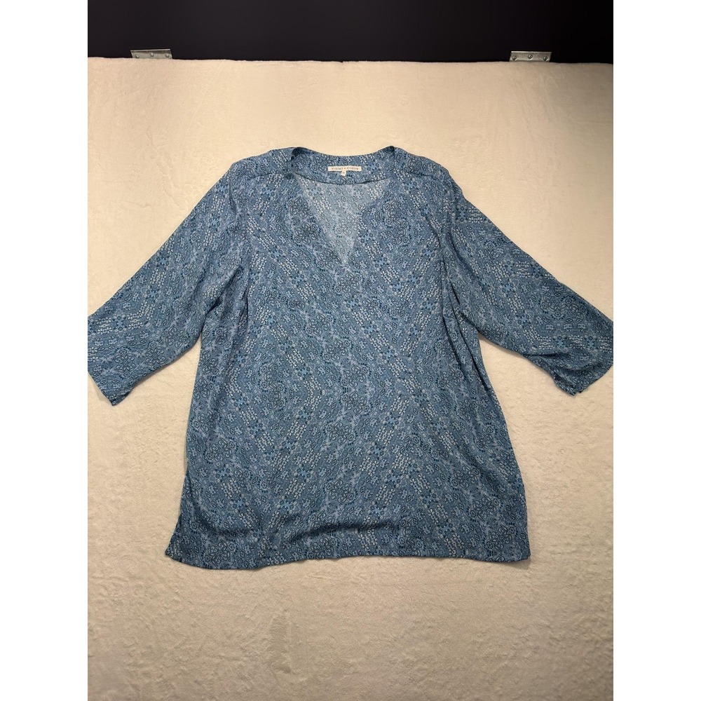 Violet + Claire Blouse Womens‎ 1X Blue Floral V Neck Tunic 3/4 Sleeve Pullover